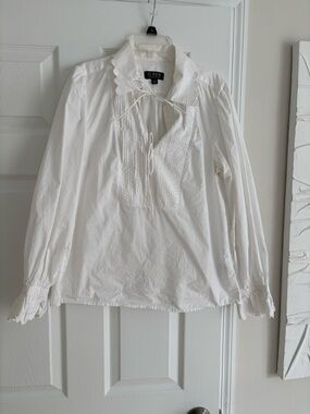 J. Crew White Pintuck Tie-Front Cotton Blouse